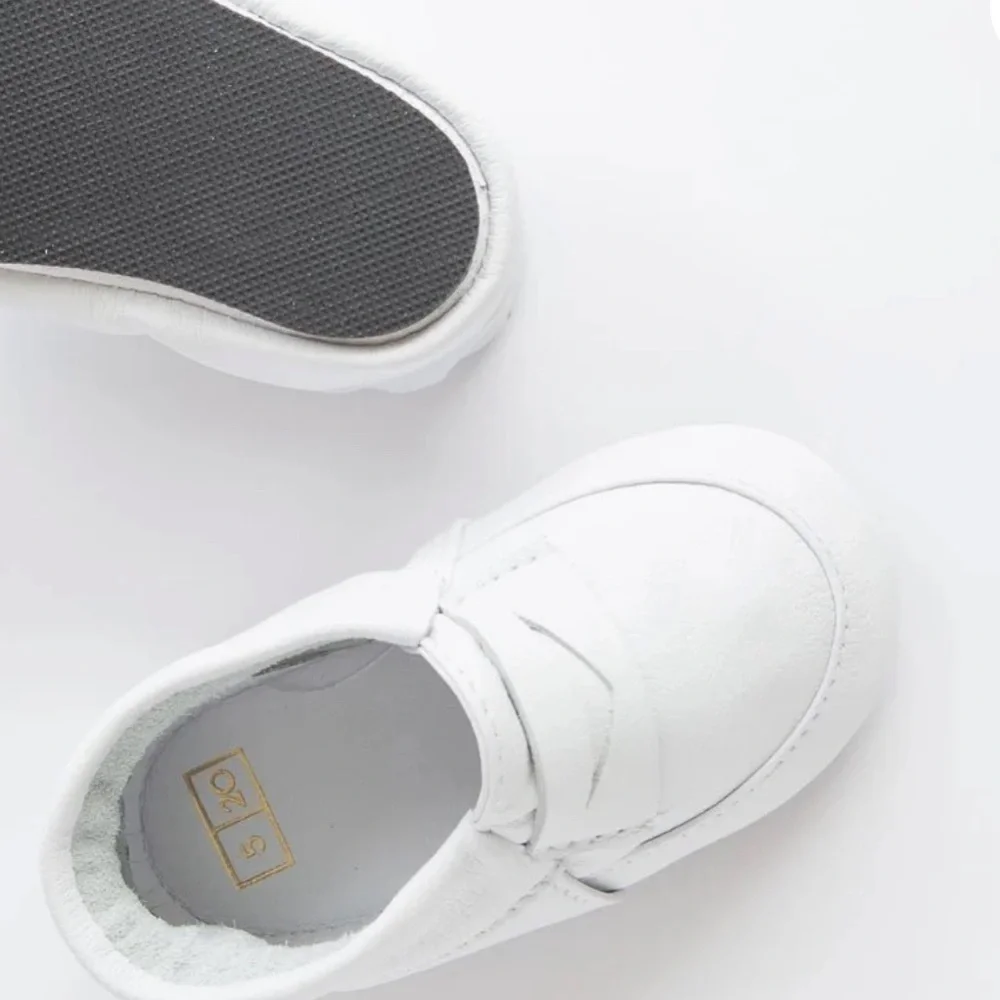 Classic White Kids Moccasins by ili + charlie. Leather!